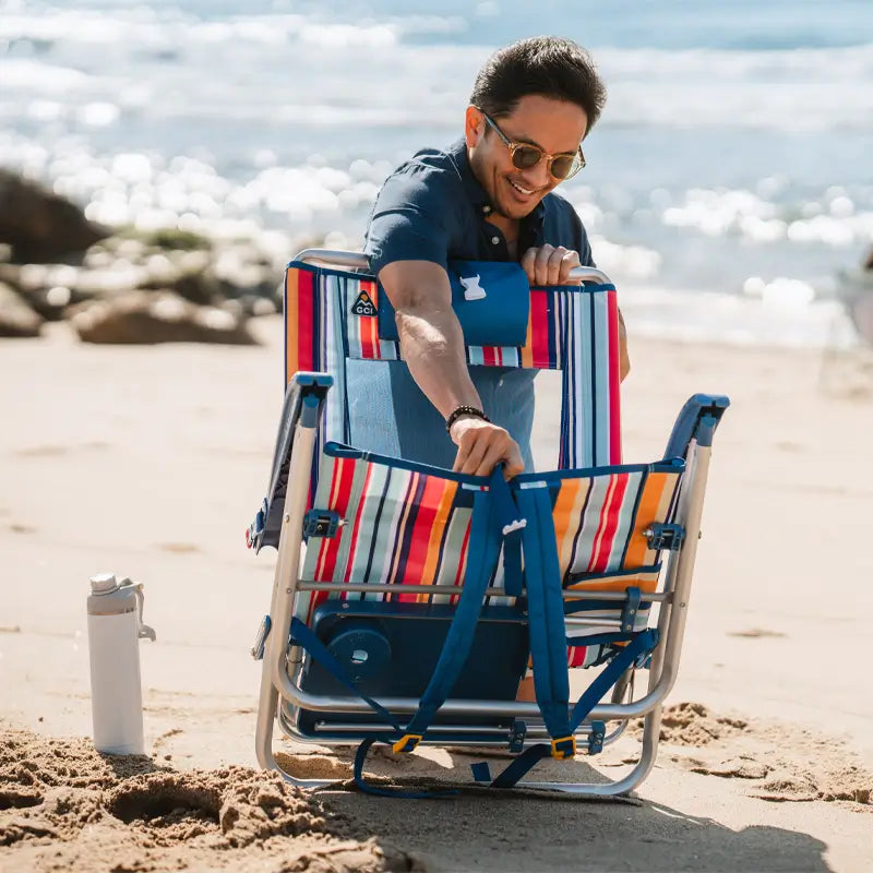 Reclining Beach Big Surf with Slide Table - Choice 334 - Portable Heavy-Duty Low Boy Chair for Ocean Side Detail