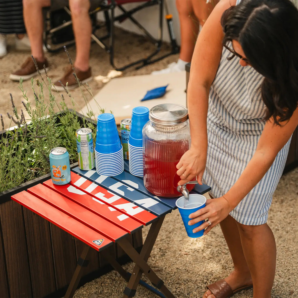 Portable Staging Compact Camp Table 20 - USA Anniversary Deluxe - Choice 757 - Master Outdoor Kitchen Station for Tailgating & BBQ Detail