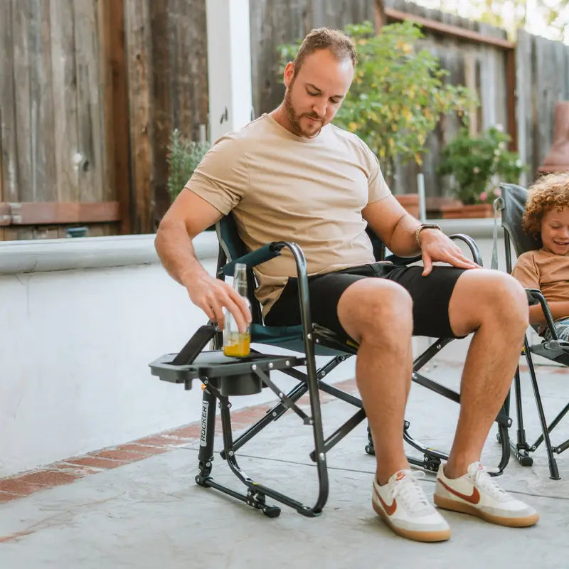 Heavy-Duty Freestyle Freestyle Rocker with Side Table - Choice 853 - Patented Spring-Action Rocking Chair for Camping Detail