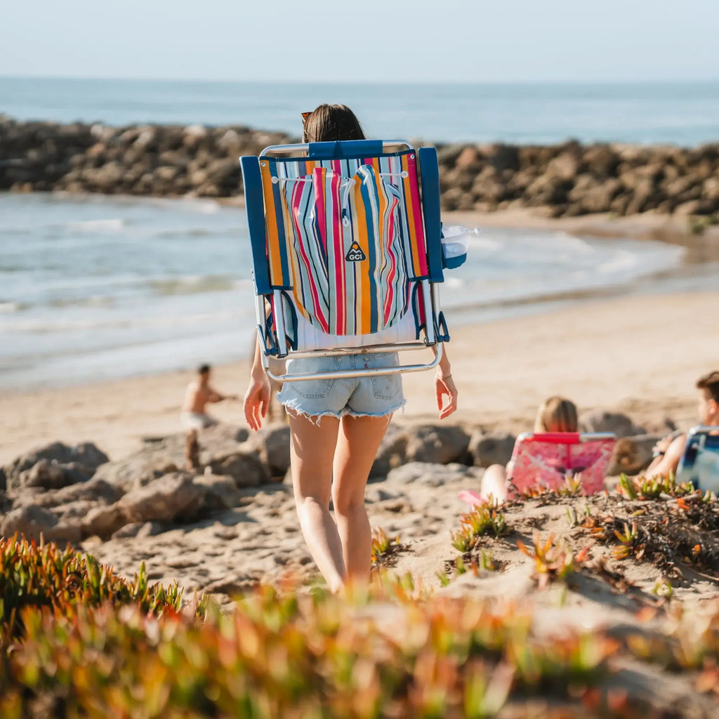Low-Profile Backpack Beach Chair - Choice 709 - Low-Profile Reclining Beach Chair with Backpack Straps Detail