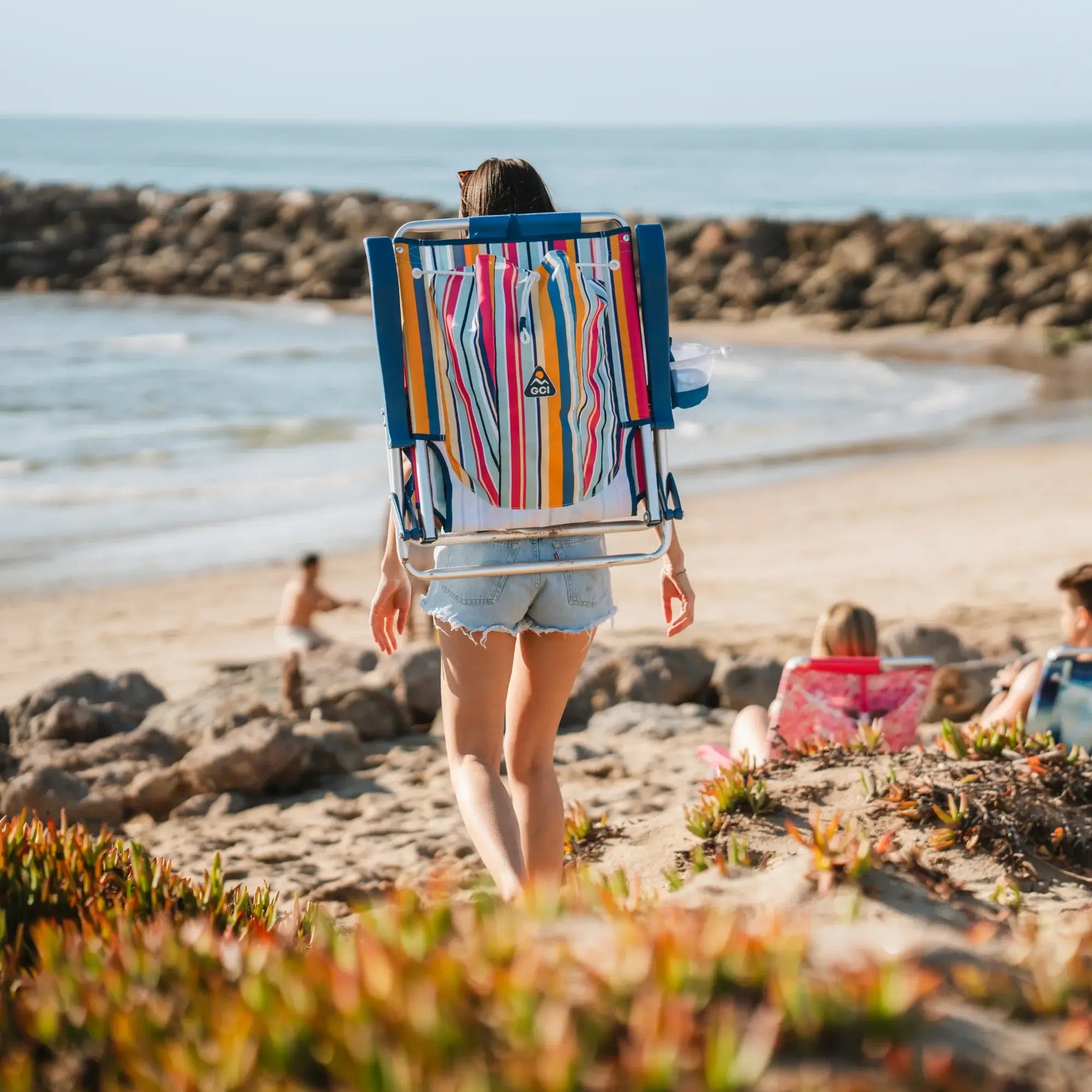 Low-Profile Backpack Beach Chair - Choice 709 - Low-Profile Reclining Beach Chair with Backpack Straps Detail