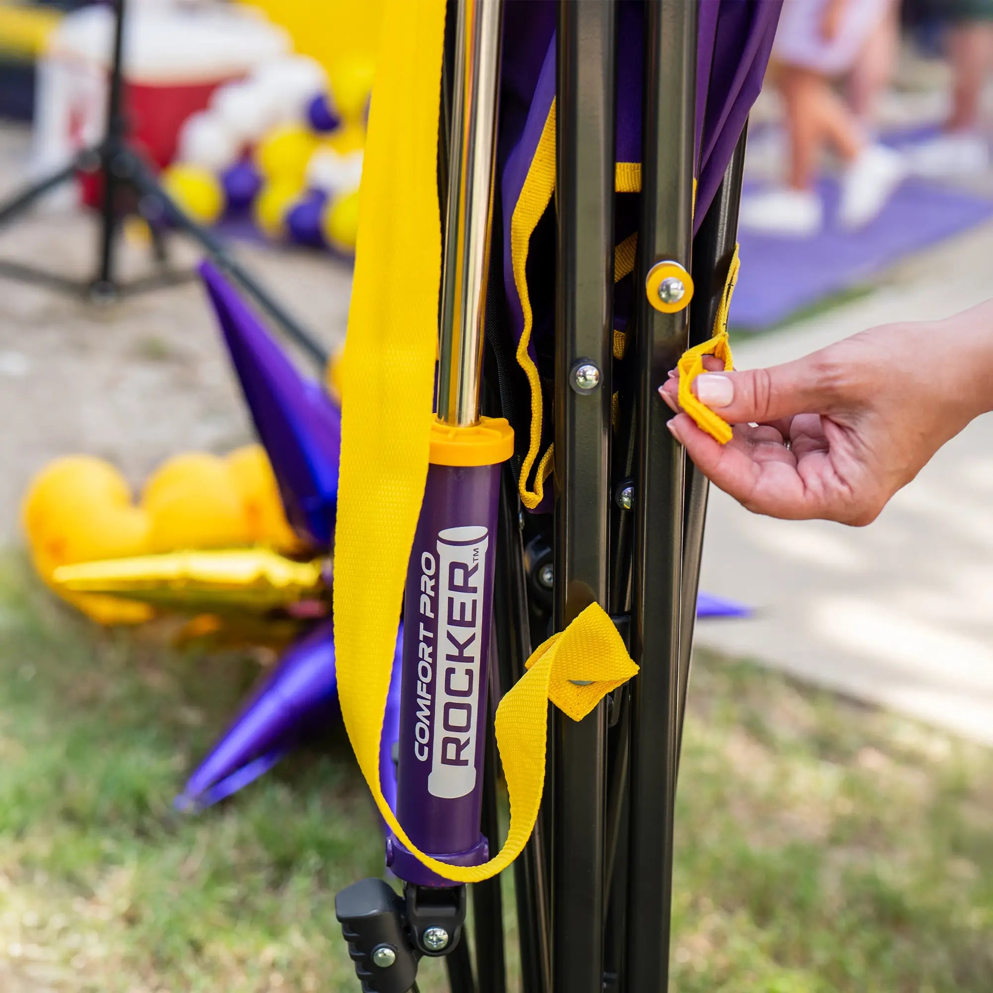 Heavy-Duty Freestyle College Comfort Pro Rocker - LSU Tigers - Choice 880 - Heavy-Duty Kickback Rocker with Beverage Holder Detail