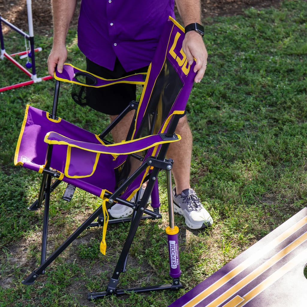 Heavy-Duty Freestyle College Comfort Pro Rocker - LSU Tigers - Choice 880 - Heavy-Duty Kickback Rocker with Beverage Holder Detail