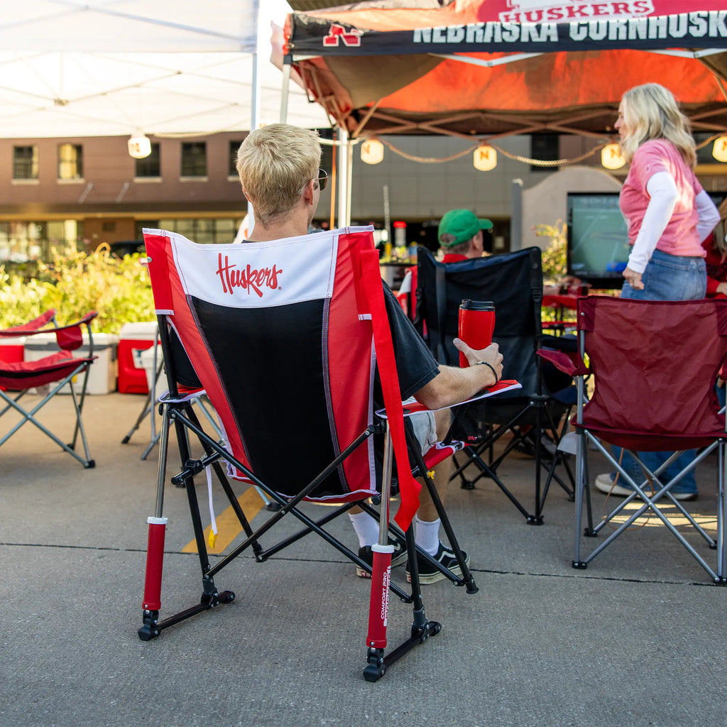 Heavy-Duty Freestyle College Comfort Pro Rocker - Nebraska Cornhuskers - Choice 161 - RoadTrip Rocker Smooth Motion Camp Chair Detail