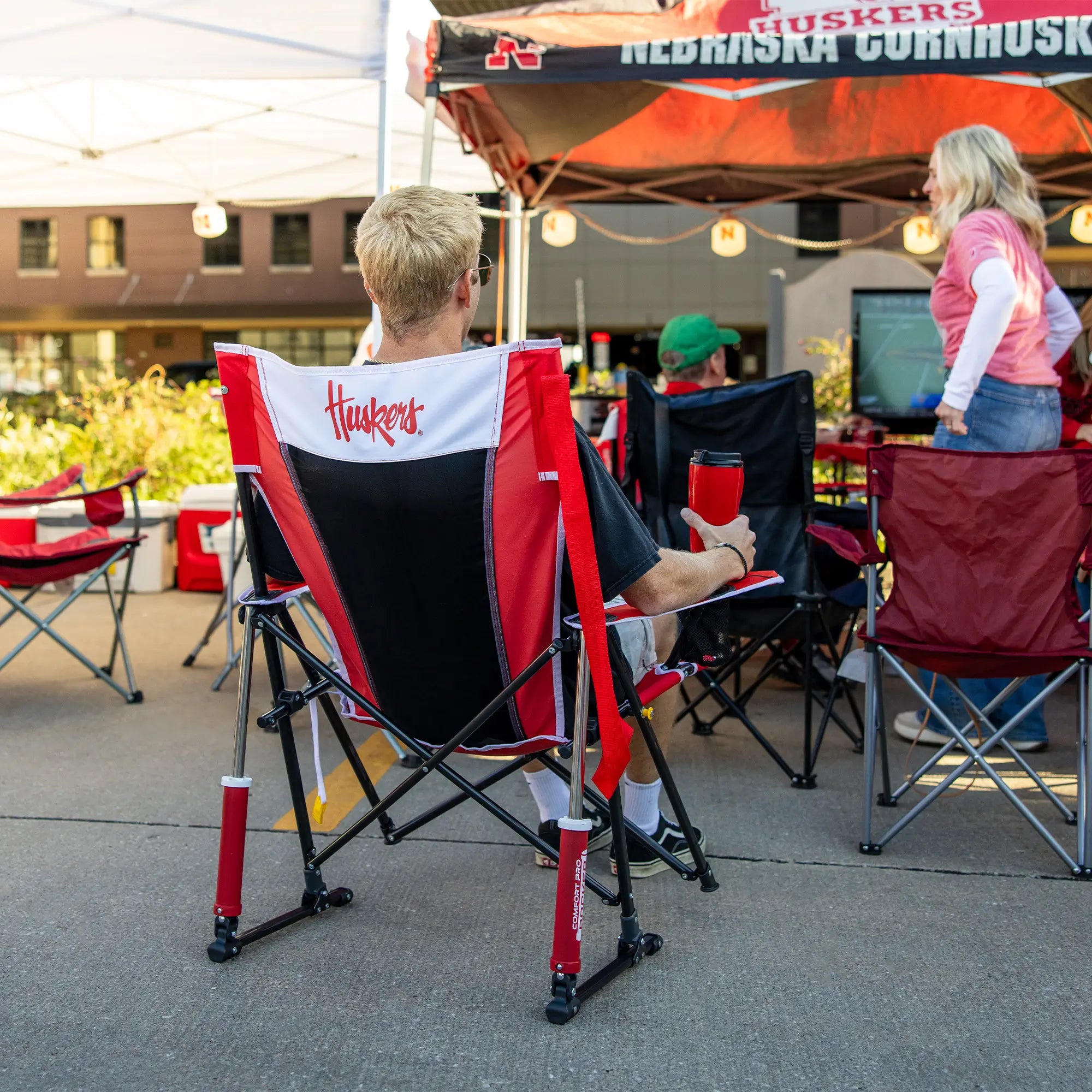 Heavy-Duty Freestyle College Comfort Pro Rocker - Nebraska Cornhuskers - Choice 161 - RoadTrip Rocker Smooth Motion Camp Chair Detail
