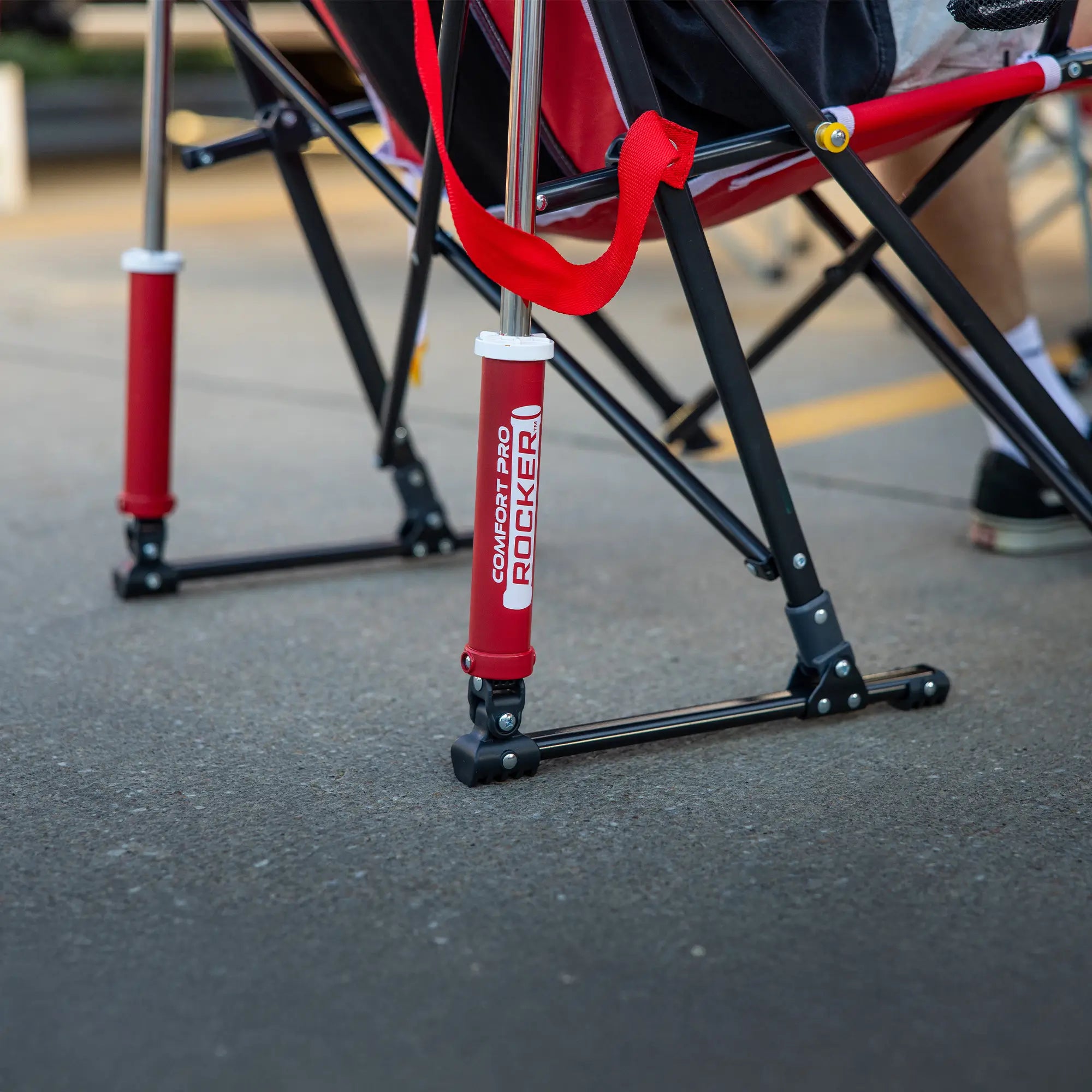 Heavy-Duty Freestyle College Comfort Pro Rocker - Nebraska Cornhuskers - Choice 161 - RoadTrip Rocker Smooth Motion Camp Chair Detail