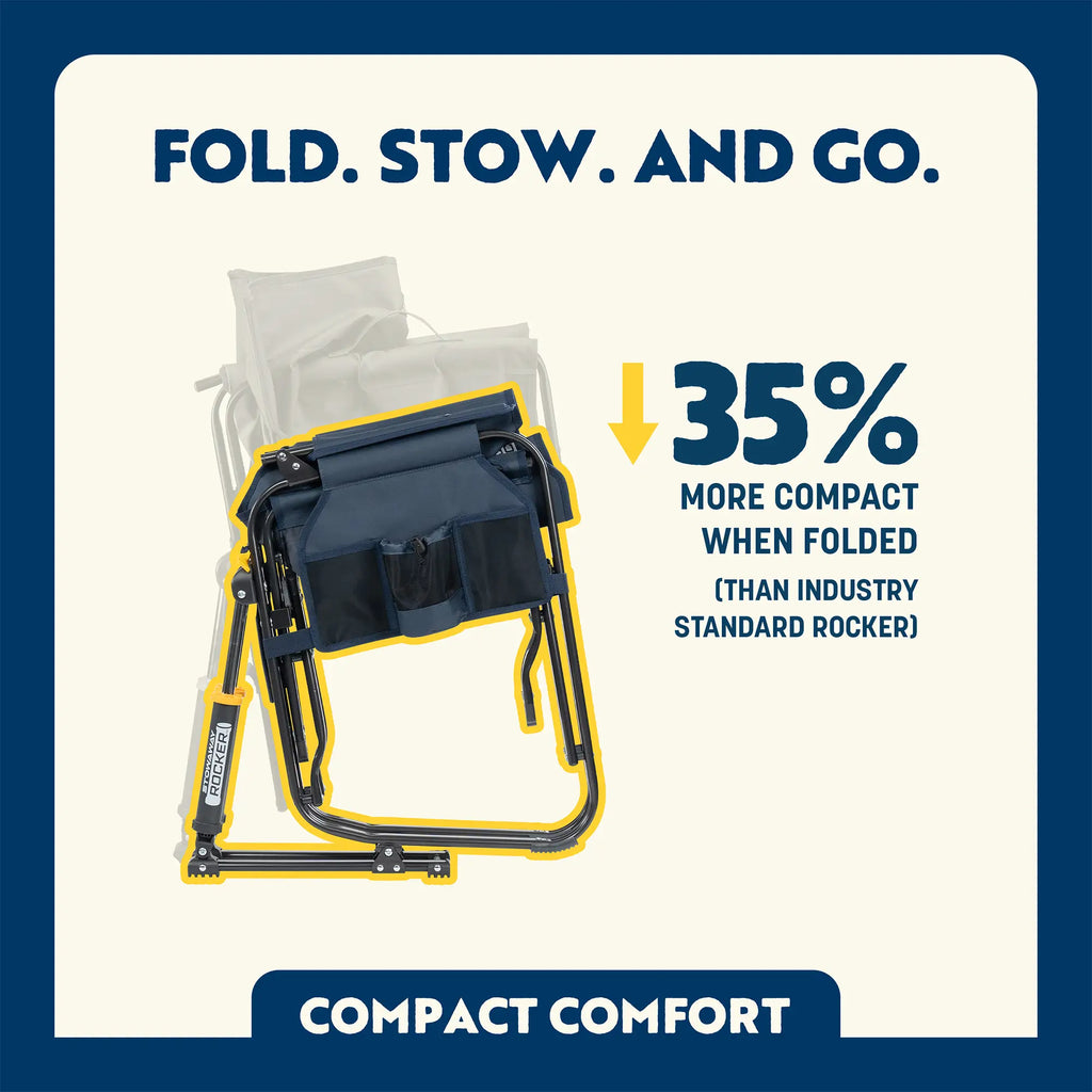 Premium All-Weather Stowaway Rocker with Storage Pouch - Choice 573 - Heavy-Duty Kickback Rocker with Beverage Holder Detail