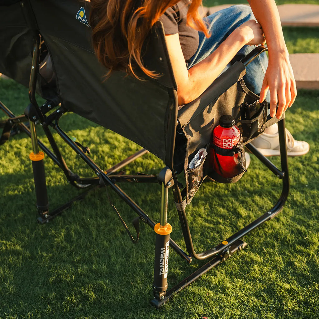 Luxury Camp Tandem Rocker - Choice 227 - Heavy-Duty Kickback Rocker with Beverage Holder Detail