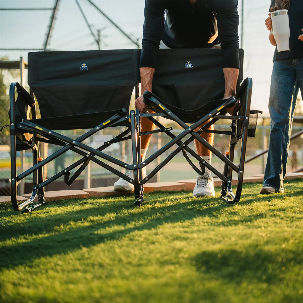Luxury Camp Tandem Rocker - Choice 227 - Heavy-Duty Kickback Rocker with Beverage Holder Detail