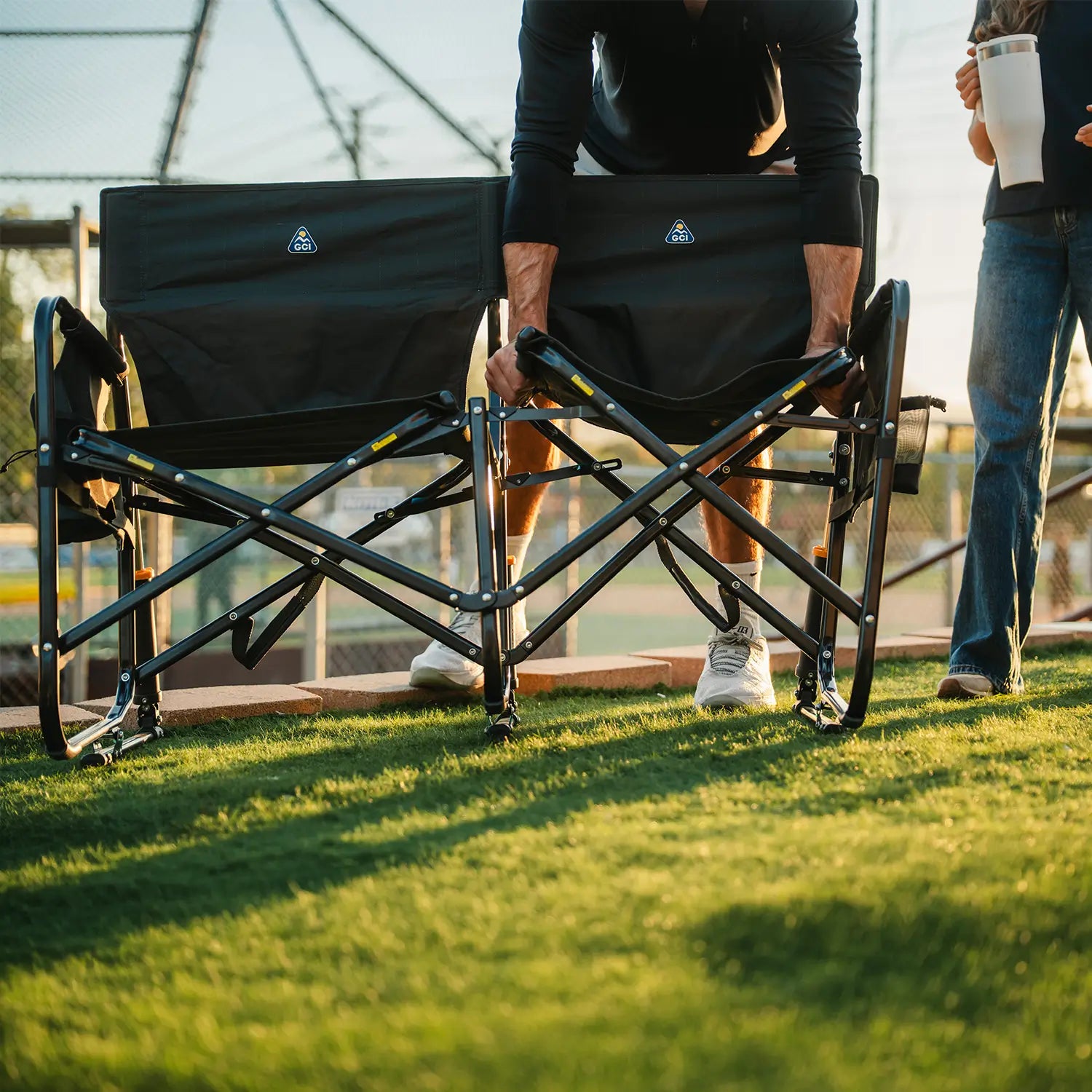 Luxury Camp Tandem Rocker - Choice 227 - Heavy-Duty Kickback Rocker with Beverage Holder Detail