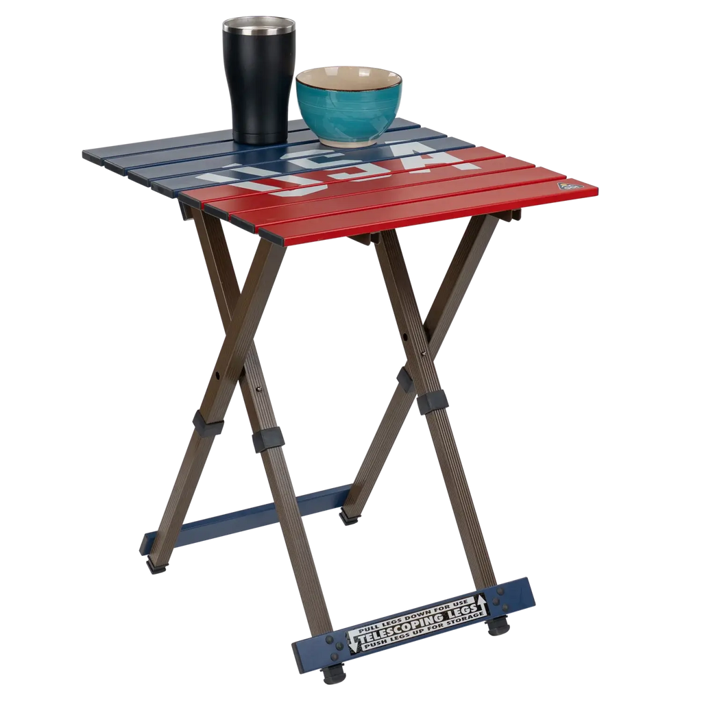 Portable Staging Compact Camp Table 20 - USA Anniversary Deluxe - Choice 757 - Master Outdoor Kitchen Station for Tailgating & BBQ Detail