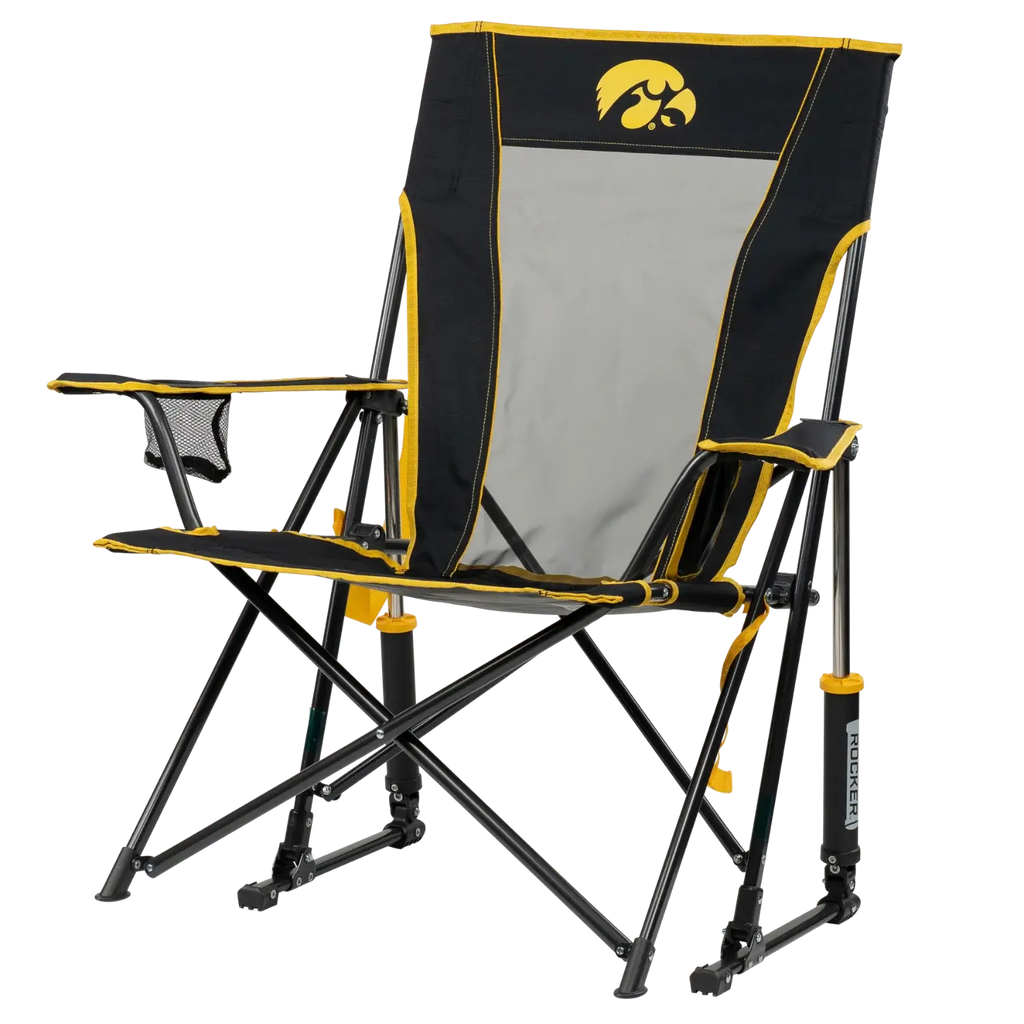 Heavy-Duty Freestyle College Comfort Pro Rocker - Iowa Hawkeyes - Choice 249 - Heavy-Duty Kickback Rocker with Beverage Holder Detail