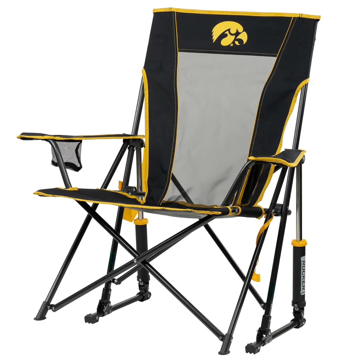 Heavy-Duty Freestyle College Comfort Pro Rocker - Iowa Hawkeyes - Choice 249 - Heavy-Duty Kickback Rocker with Beverage Holder Detail