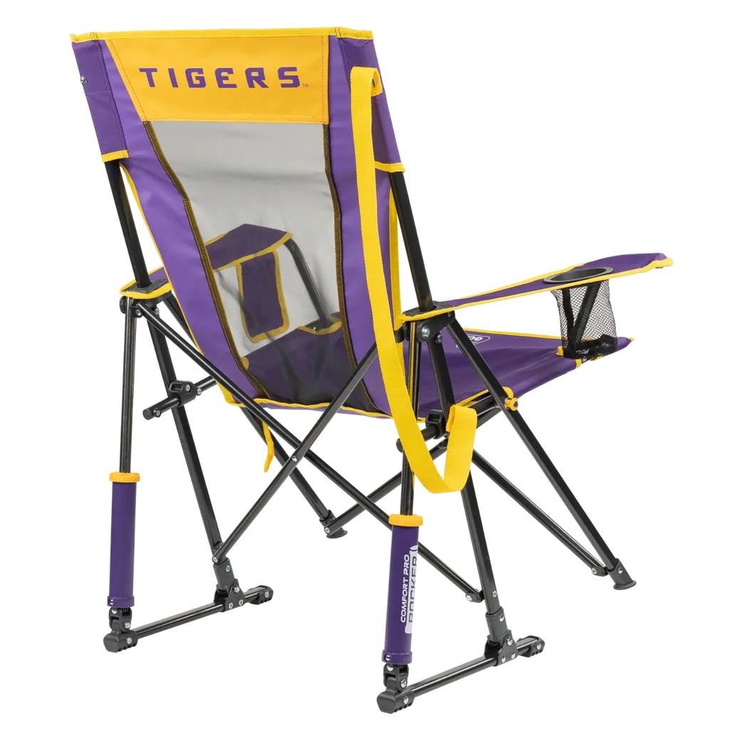 Heavy-Duty Freestyle College Comfort Pro Rocker - LSU Tigers - Choice 880 - Heavy-Duty Kickback Rocker with Beverage Holder Detail