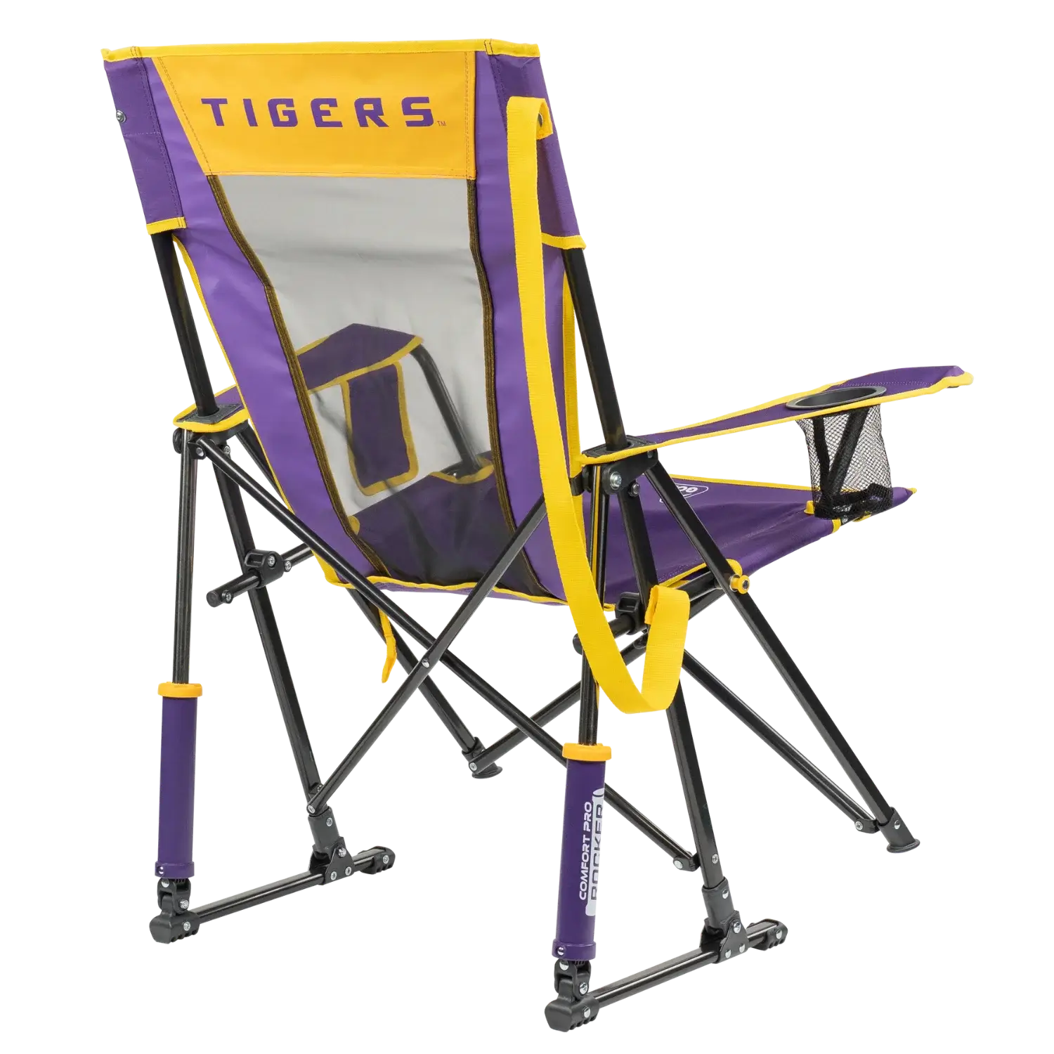 Heavy-Duty Freestyle College Comfort Pro Rocker - LSU Tigers - Choice 880 - Heavy-Duty Kickback Rocker with Beverage Holder Detail