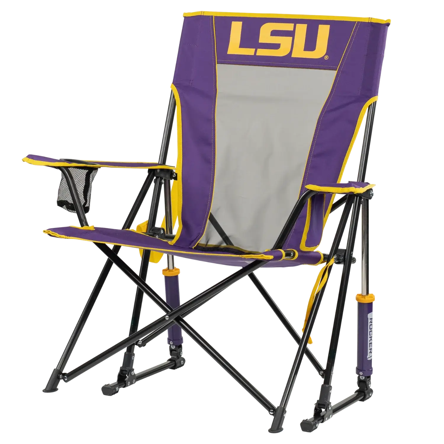 Heavy-Duty Freestyle College Comfort Pro Rocker - LSU Tigers - Choice 880 - Heavy-Duty Kickback Rocker with Beverage Holder Detail