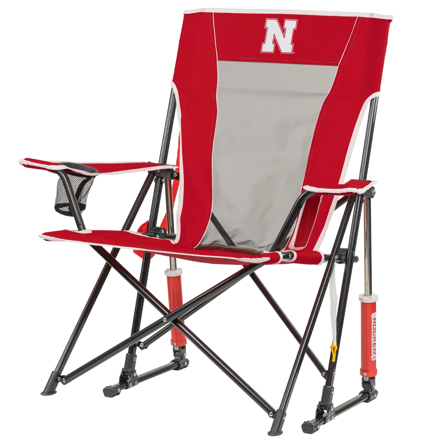 Heavy-Duty Freestyle College Comfort Pro Rocker - Nebraska Cornhuskers - Choice 161 - RoadTrip Rocker Smooth Motion Camp Chair Detail