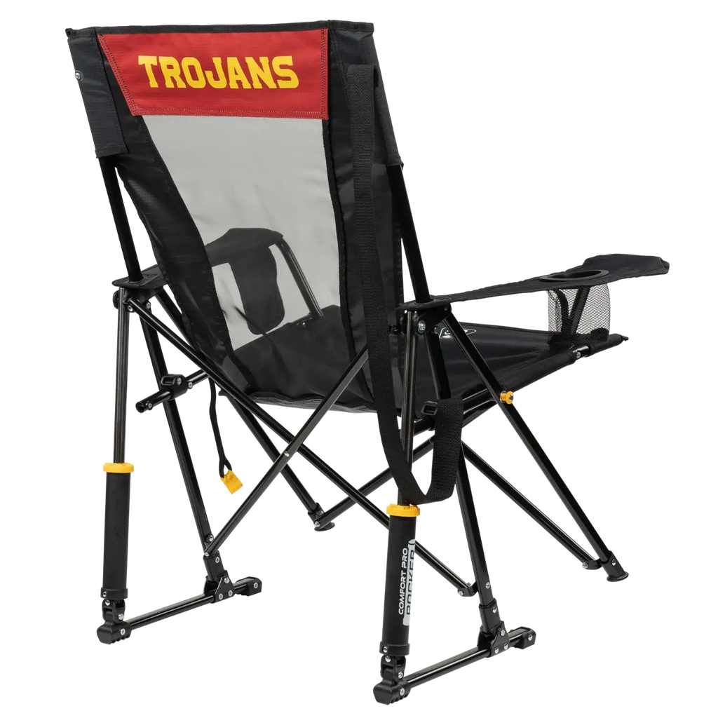 Luxury Camp College Comfort Pro Rocker - USC Trojans - Choice 856 - Patented Spring-Action Rocking Chair for Camping Detail