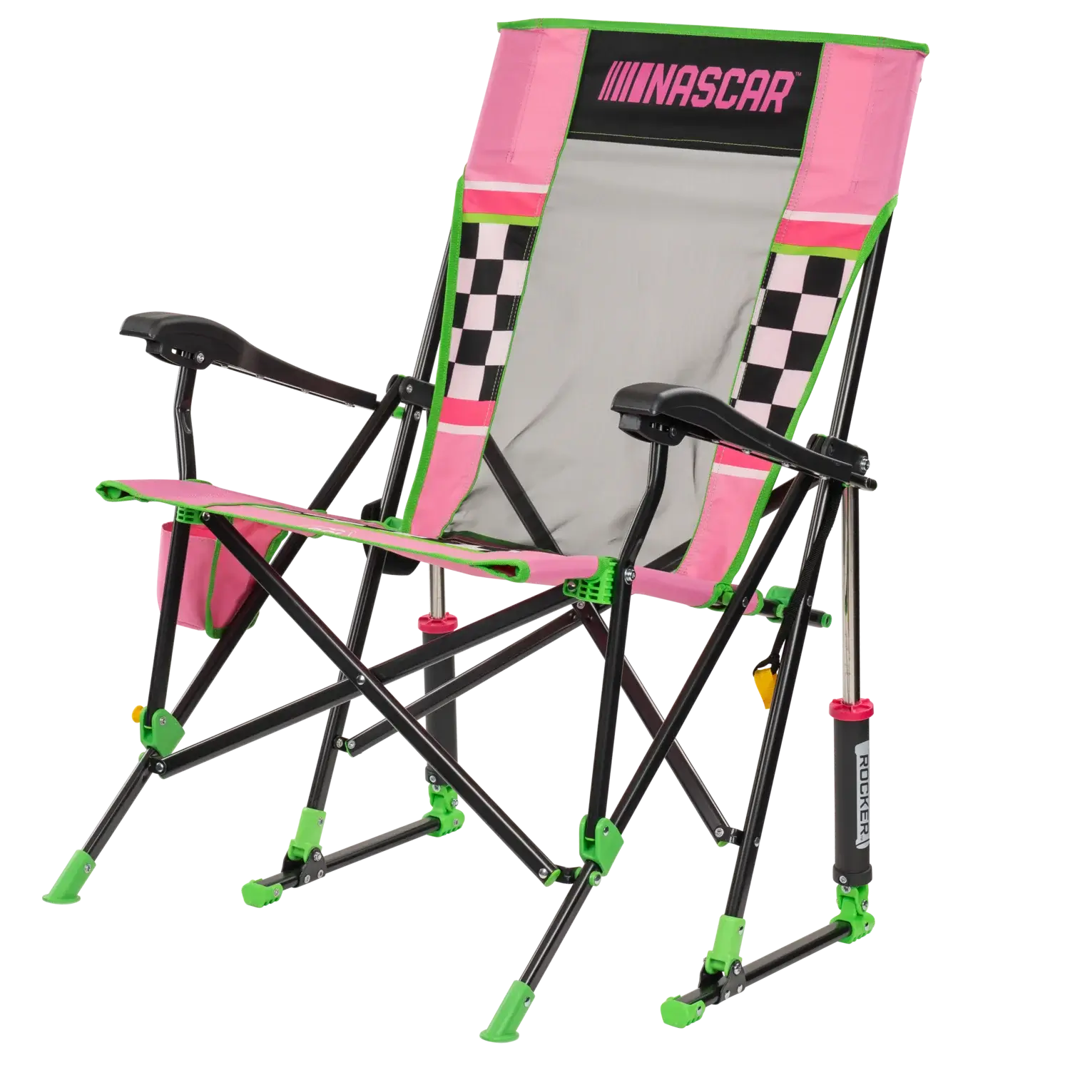 Smooth Motion RoadTrip Rocker - NASCAR For Her - Choice 560 - Heavy-Duty Kickback Rocker with Beverage Holder Detail