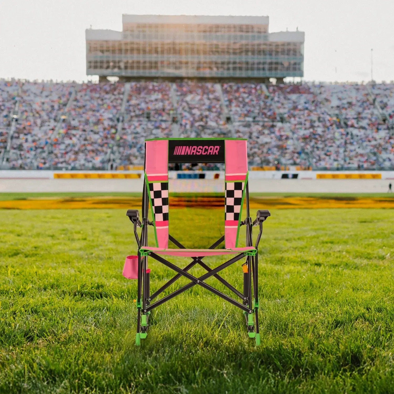 Smooth Motion RoadTrip Rocker - NASCAR For Her - Choice 560 - Heavy-Duty Kickback Rocker with Beverage Holder Detail