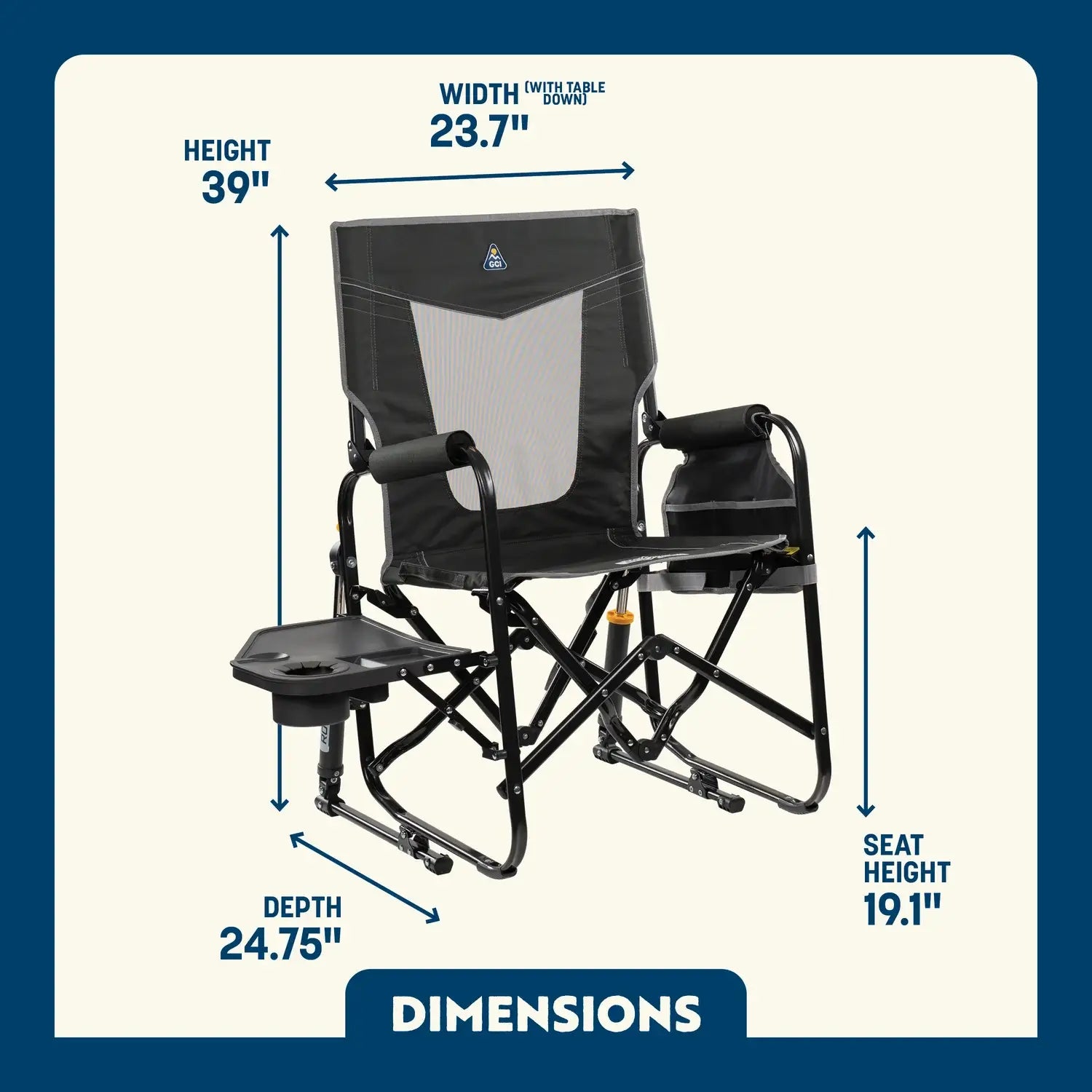 Luxury Camp Stowaway Rocker with Side Table - Choice 253 - Freestyle Rocker Portable Outdoor Folding Chair Detail