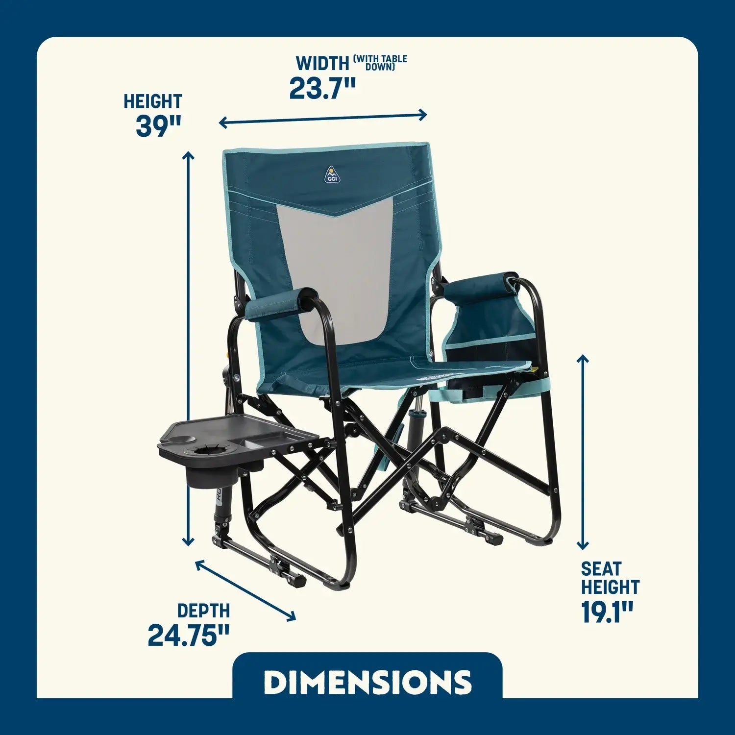 Luxury Camp Stowaway Rocker with Side Table - Choice 253 - Freestyle Rocker Portable Outdoor Folding Chair Detail