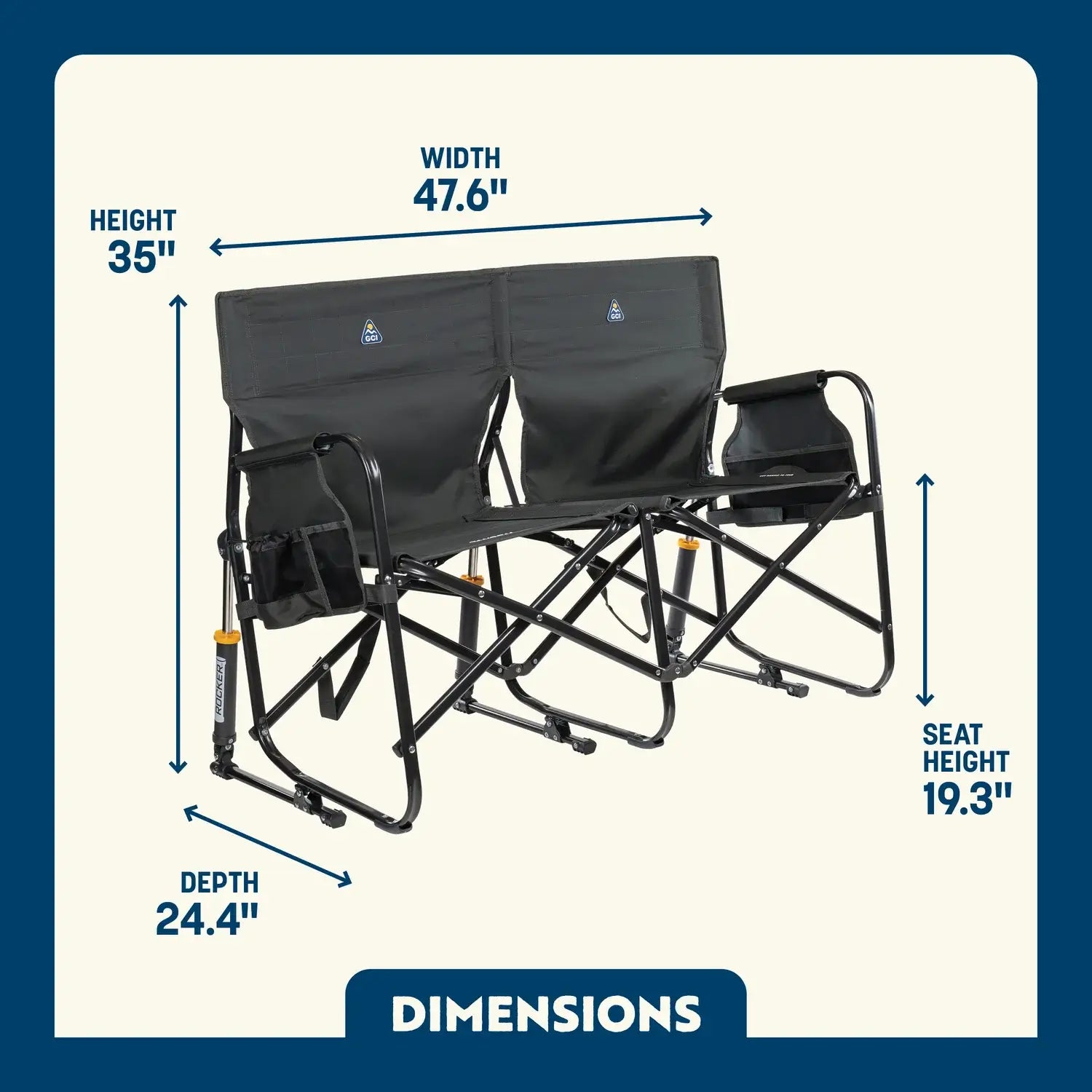 Luxury Camp Tandem Rocker - Choice 227 - Heavy-Duty Kickback Rocker with Beverage Holder Detail