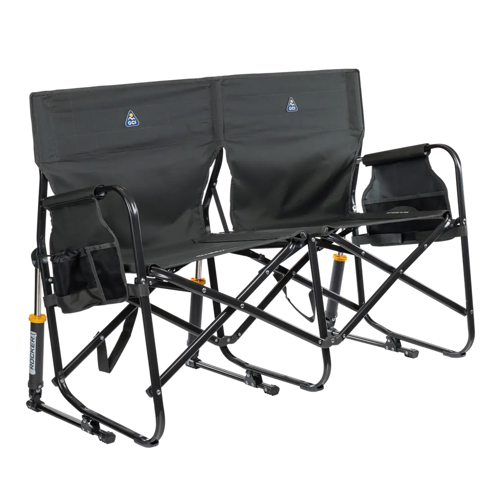 Luxury Camp Tandem Rocker - Choice 227 - Heavy-Duty Kickback Rocker with Beverage Holder - Dark Charcoal