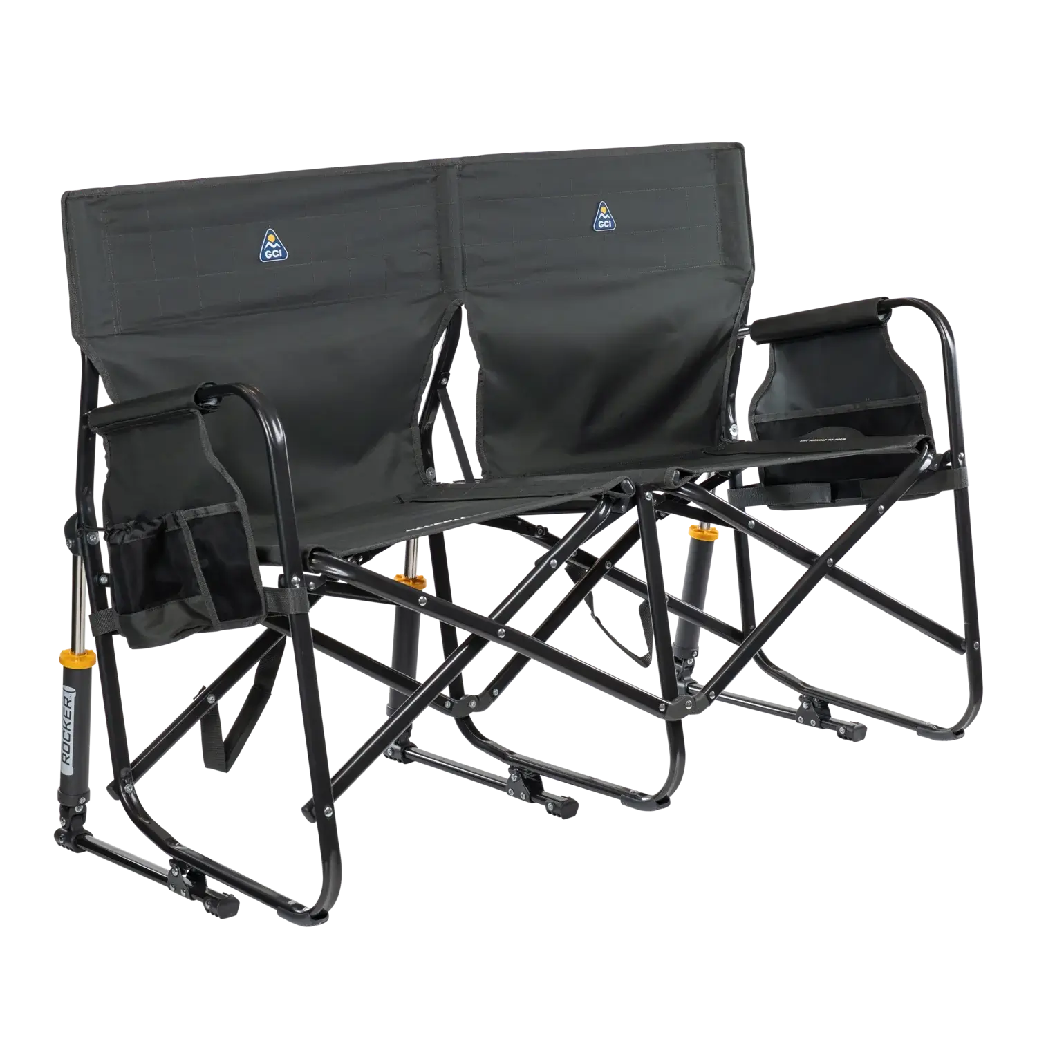 Luxury Camp Tandem Rocker - Choice 227 - Heavy-Duty Kickback Rocker with Beverage Holder - Dark Charcoal